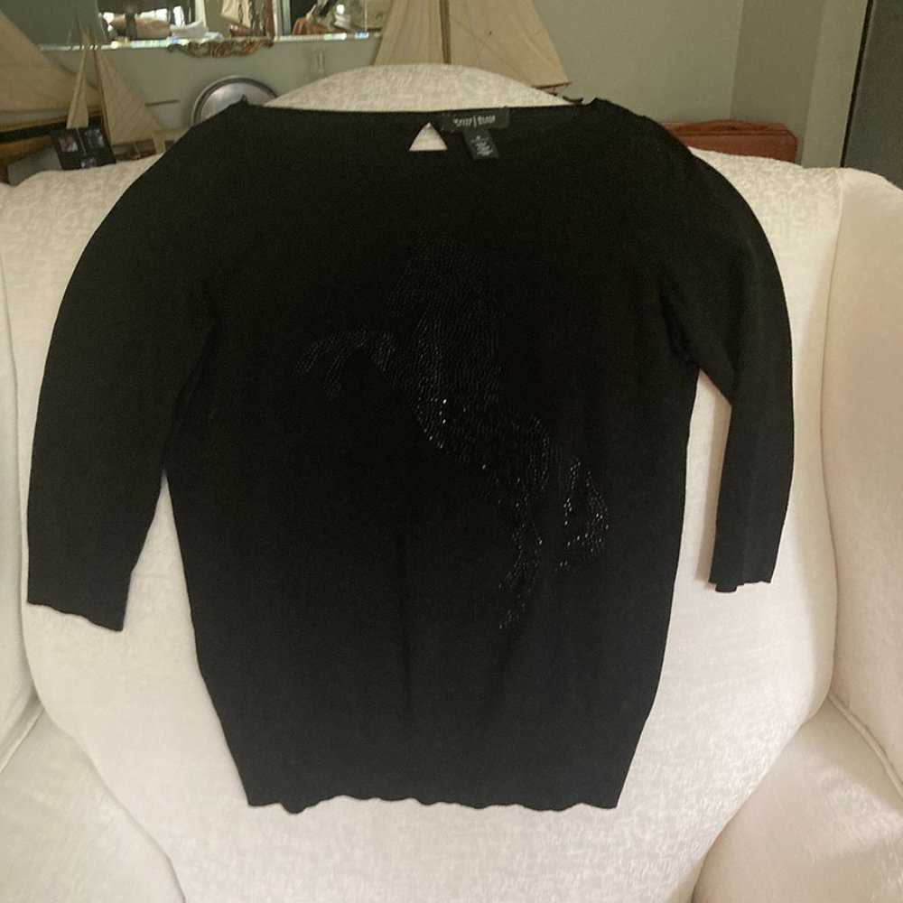 White Horse Black Market Woman's Knit Top - Black - 3/4 Sleeve with Sequins
